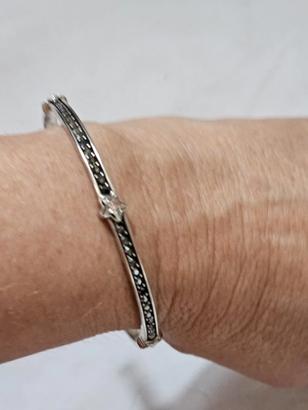 Brighton Silver Tone Dark Crystal Star Celestial Slip-On Bangle Bracelet